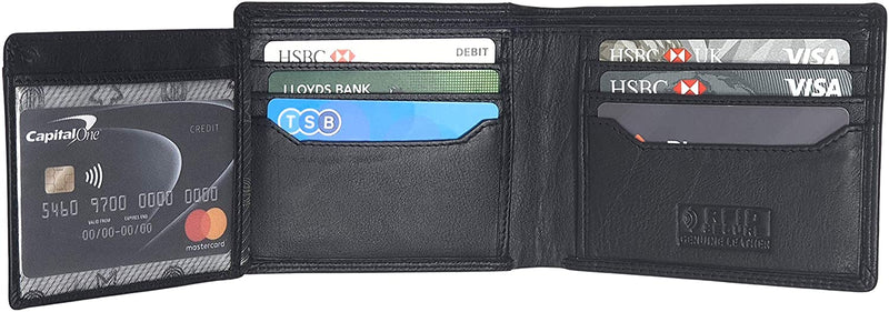 MORUCHA Mens Black RFID Blocking Wallet with External Quick Tap & Go Card Pocket Slim Genuine Leather Billfold 2 ID Card Holder Wallet