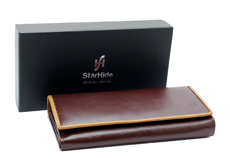 STARHIDE Womens RFID Blocking Soft Real Nappa Leather Long Flap Over Purse Multi Credit Card Holder 5505