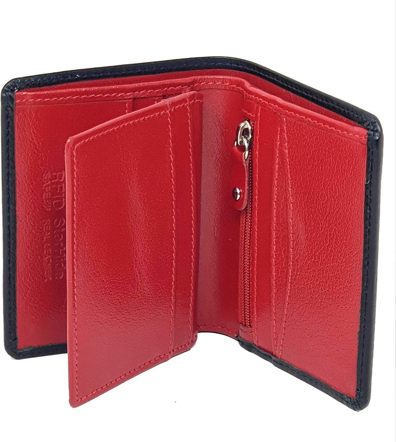 STARHIDE Minimalist Slim Wallets for Men RFID Blocking Genuine Leather Small Wallet with Zip Coin Pocket 815 (Black Red)