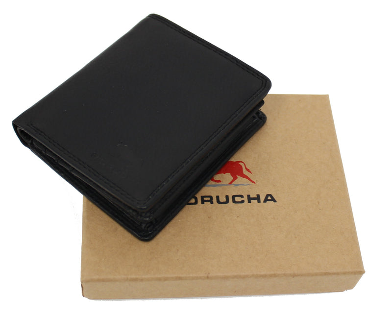 MORUCHA Mens RFID Blocking Compact Genuine Leather Trifold Wallet M35 (Black)
