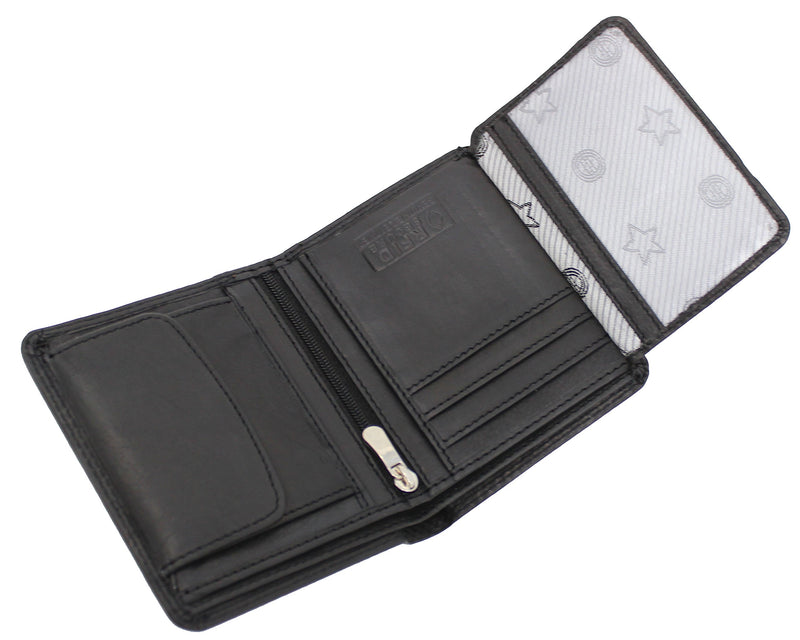 MORUCHA Mens RFID Blocking Compact Genuine Leather Trifold Wallet M35 (Black)