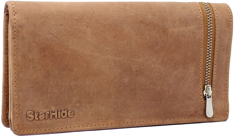 STARHIDE Womens RFID Shielded Real Distressed Hunter Leather Clutch Wallet 5565 (Brown)