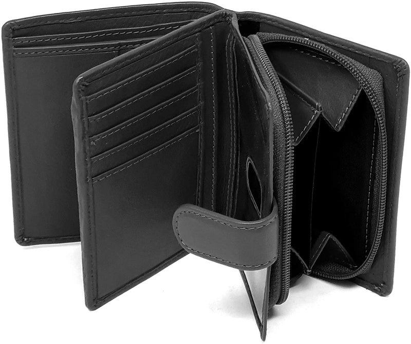 STARHIDE Ladies RFID Blocking Genuine Leather Clutch Wallet with Side Zipped Coin Pouch Gift Boxed Wallet for Women 5525