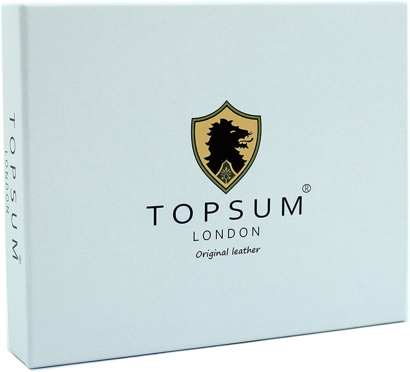 Topsum London Men Small Genuine Leather 6 Cards Wallet RFID Blocking Compact Coin Pocket Billfold Wallet Purse with Gift Box 4010