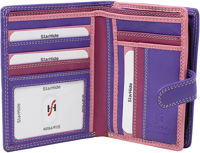 STARHIDE Womens RFID Blocking Compact Soft Leather Multi Coloured Purse with Zip Around Coin Pouch 5535