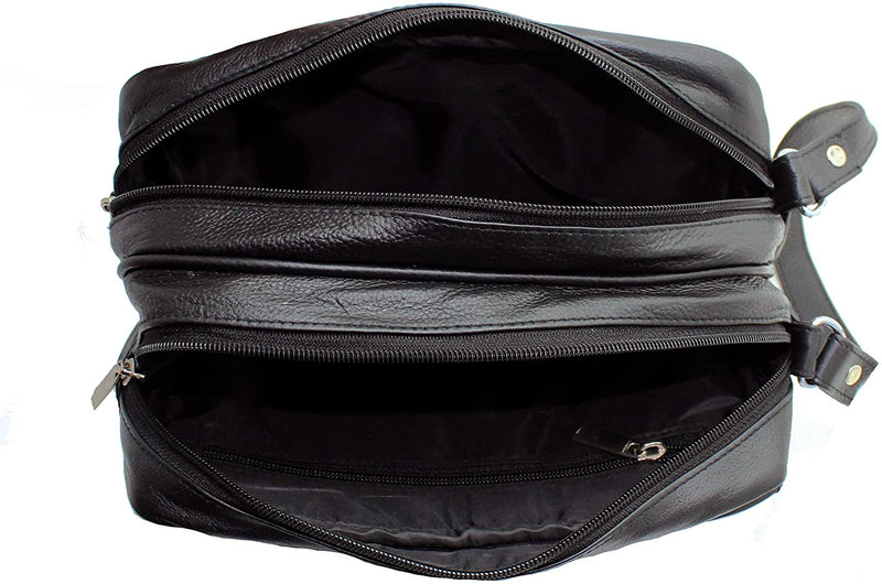 STARHIDE Mens Real Leather Multi Compartments Toiletry Overnight Wash Gym Shaving Bag with Grab Handle Strap Black 515