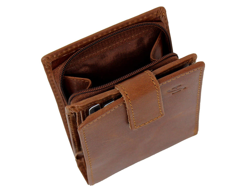 STARHIDE Mens Genuine Distressed Leather RFID Blocking Wallet With Zipped Coin Pocket On The Side 1180 Tan