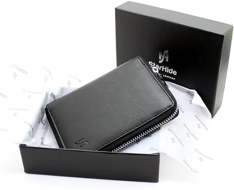 Starhide Women RFID Safe Protector Zip Around Genuine Leather Wallet with Coin Pocket Gift Box 5550