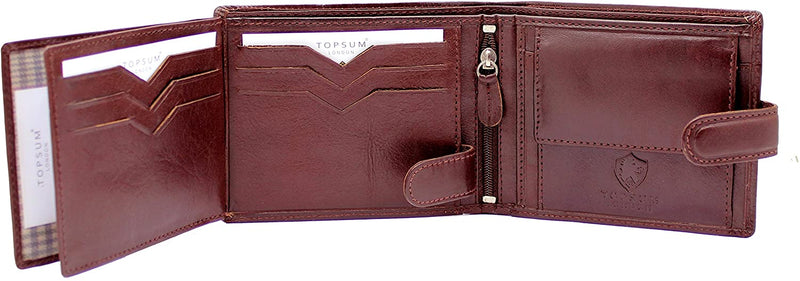 TOPSUM LONDON Mens RFID Blocking Genuine Leather Passcase Wallet with Coin Pocket 4014