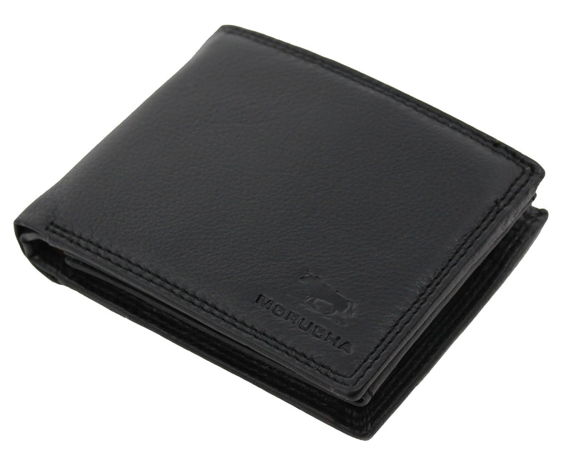 MORUCHA Mens RFID Blocking Real Leather Trifold Passcase Wallet M55 (Black)