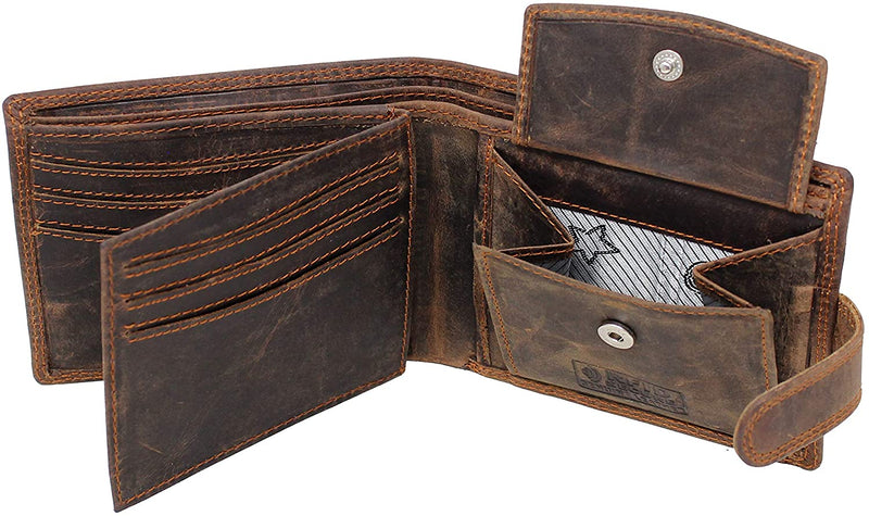 MORUCHA Mens RFID Blocking Real Distressed Hunter Leather Passcase Wallet M80 Dark Brown