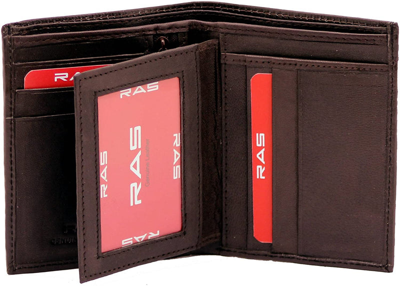 RAS Mens Genuine Leather Id Credit Card Holder Wallet 54 Brown