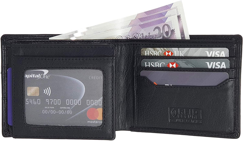 MORUCHA Mens Black RFID Blocking Wallet with External Quick Tap & Go Card Pocket Slim Genuine Leather Billfold 2 ID Card Holder Wallet