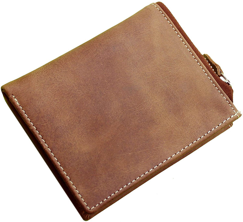 TOPSUM LONDON Mens RFID Blocking Distressed Genuine Leather Billfold Wallet 4018 Tan