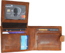 TOPSUM LONDON Mens Distressed Genuine Leather RFID Blocking Notecase Wallet with Flip Up Id Pocket 4021 Tan