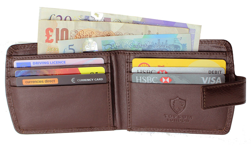 TOPSUM LONDON Mens Small RFID Shielded Wallet Compact Genuine Leather Wallet With External Coin Pouch Purse Gift Boxed Wallets 4009