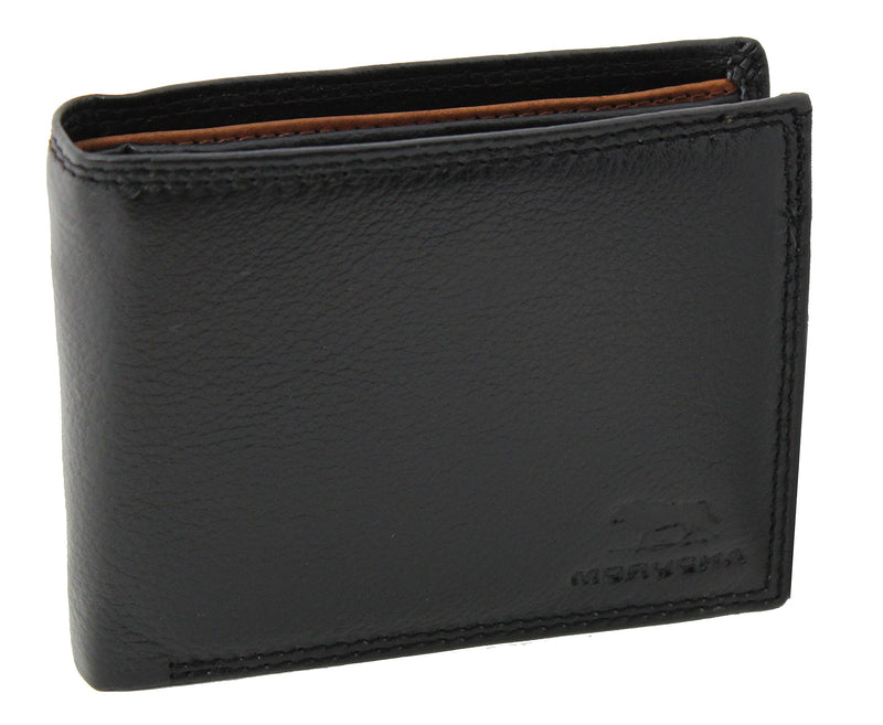 MORUCHA Mens RFID Blocking Real Leather Trifold Passcase Wallet M60 (Black Tan)