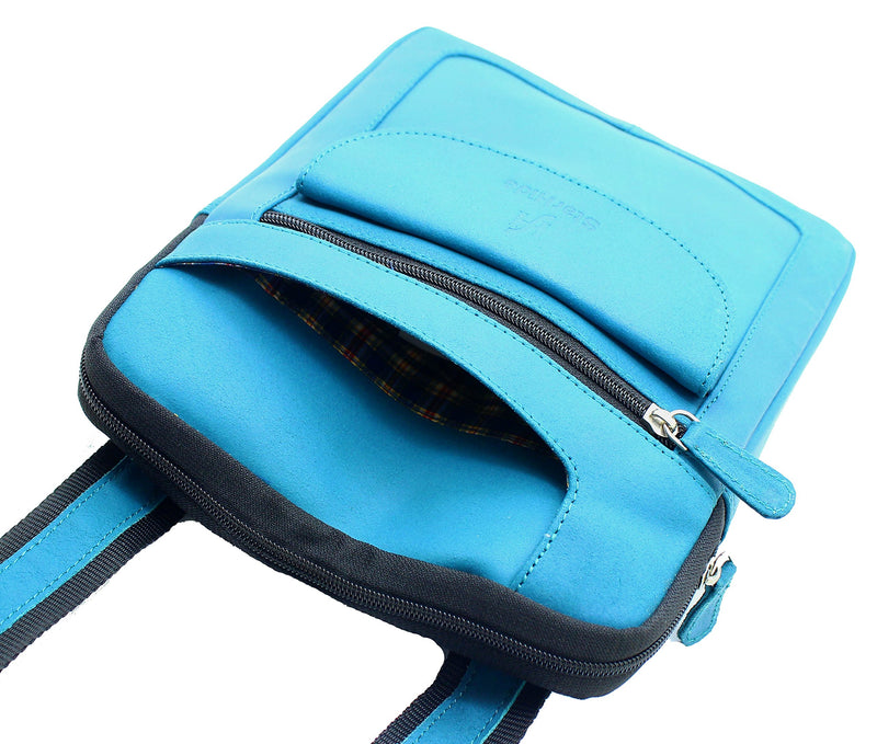 STARHIDE Mens Womens Distressed Hunter Genuine Leather Travel Messenger Bag For Ipad Tablet 505 (Turquoise)