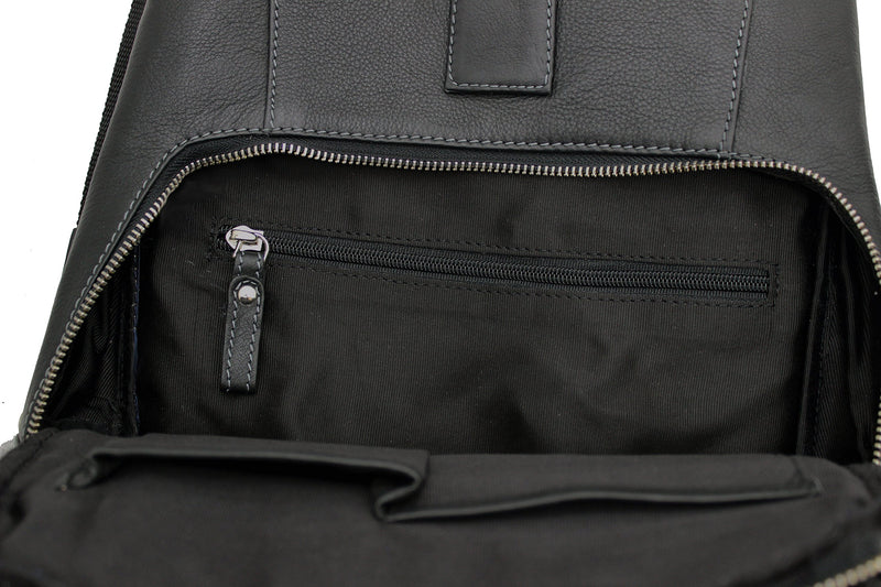 STARHIDE Mens Womens Real Leather Sling Backpacks Shoulder Cross body Rucksack Travel Messenger Bag 540 Black