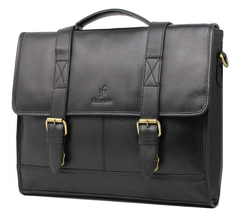 STARHIDE 15.5" Laptop Genuine VT Leather Top Handle Shoulder Messenger Travel Bag Adjustable Strap 525 Black