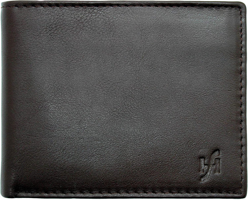 Mens RFID Blocking Soft Nappa Leather Zip Coin Pocket Bifold Wallet 110 Black