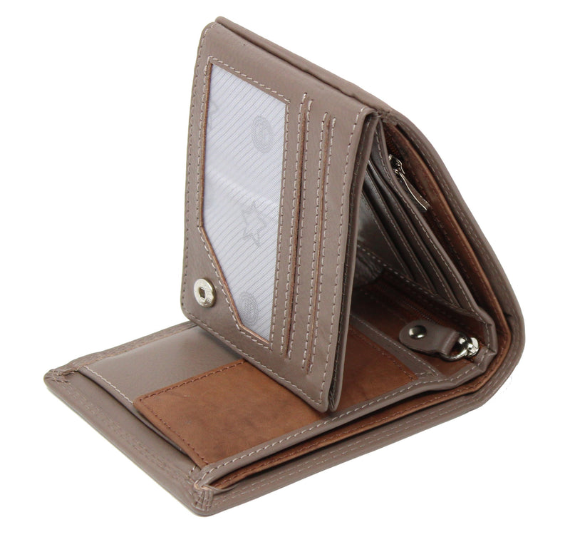 MORUCHA Mens RFID Blocking Real Leather Trifold Passcase Wallet M60 (Matt Brown)