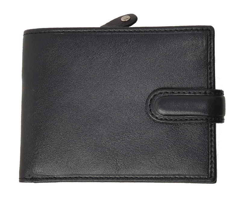 TOPSUM LONDON Mens RFID Blocking Genuine Leather Bifold Wallet With A Zipped Coin Pocket and ID Window 4011 Black