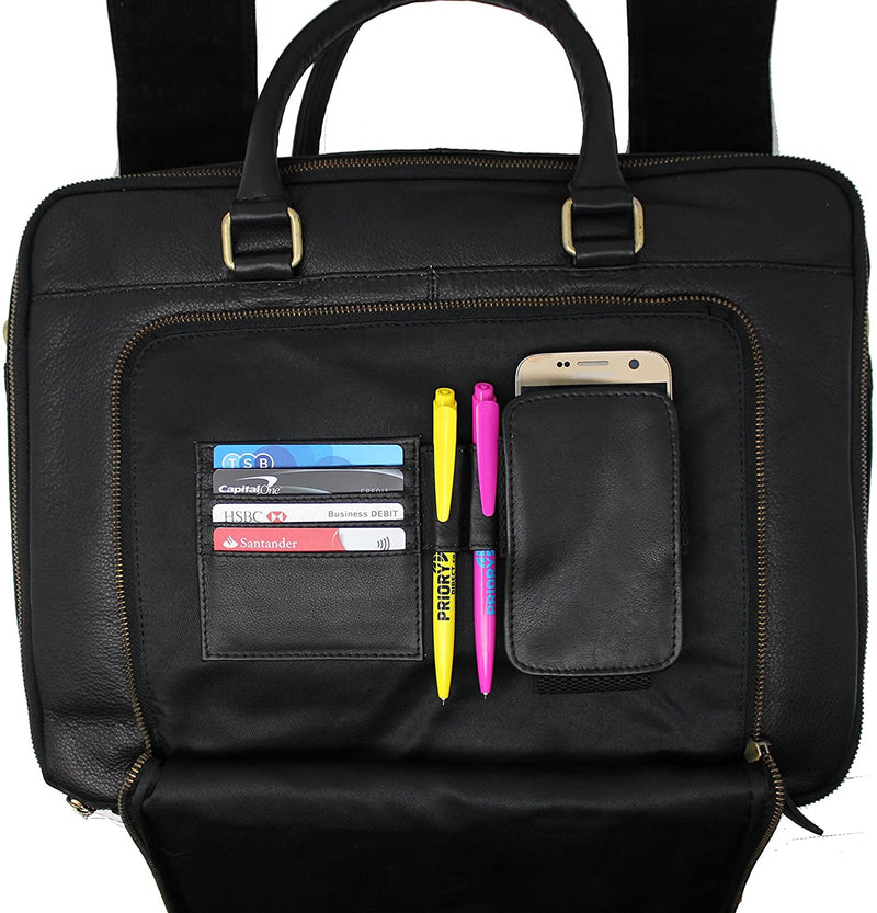STARHIDE 15" Laptop Genuine Cow Nappa Leather Top Handle Shoulder Messenger Travel Bag Adjustable Strap 530 Black