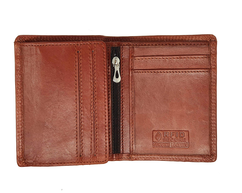 MORUCHA Mens RFID Blocking Compact Genuine Leather Trifold Wallet M45 Antique Red