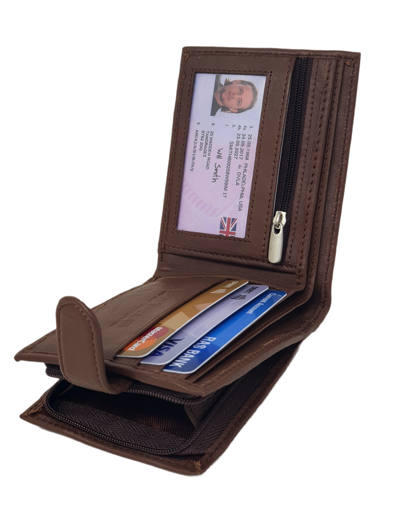 RAS Mans Wallet RFID Blocking Soft Genuine Leather Bifold Wallet with A Full Zipped Arround Coin Pouch Pocket 42