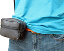RAS Genuine Leather Travel Waist Belt Hanging Bag for Coins Passport Mobile Phone Camera 1014 Black