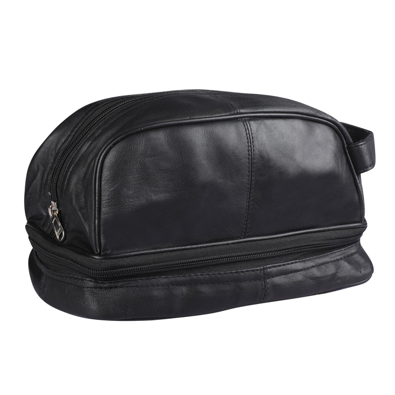 RAS WALLETS Mens Ladies Large Genuine Leather Travel Overnight Wash Gym Toiletry Cosmetic Shaving Bag with Carry Handle 3530