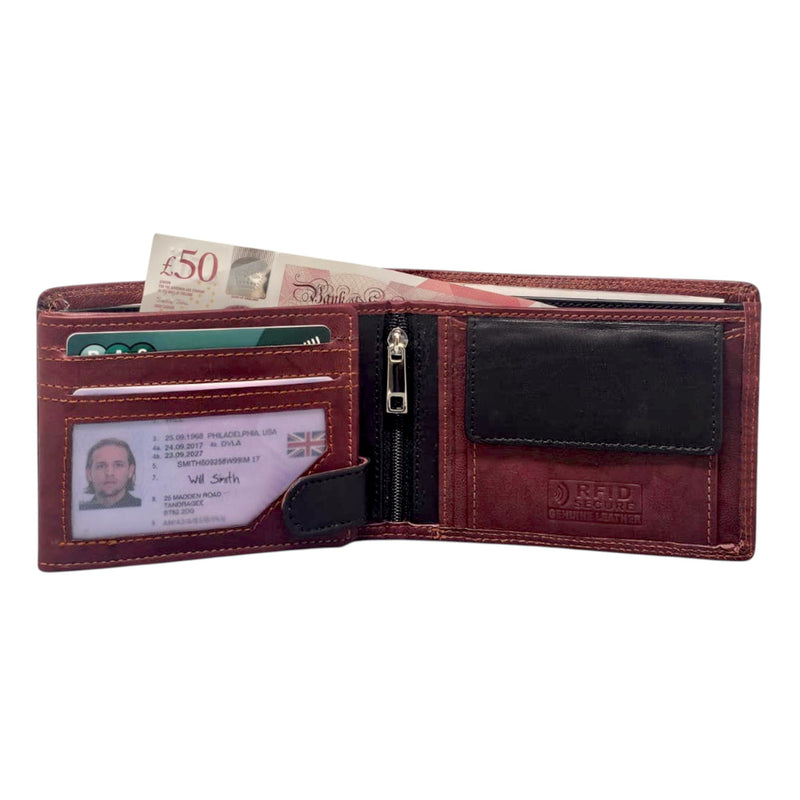 Morucha Mens RFID Blocking Genuine Leather Bifold Passcase Wallet M60