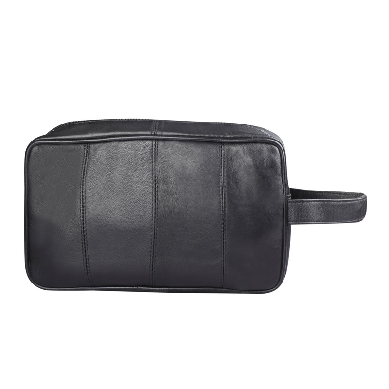 RAS Mens Washbag | Large Genuine Leather Travel Overnight Wash Gym Toiletry Shaving Bag 3520 Black