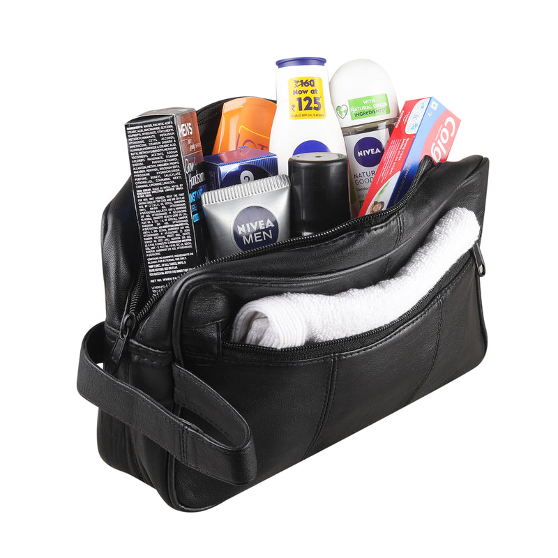 RAS WALLETS Mens Genuine Leather Travel Overnight Wash Gym Toiletry Sh