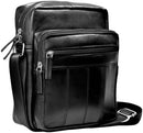 RAS Real Leather Handbag, Cross Body Shoulder Bag, Messenger Bag with 4 Zipped Compartments, Adjustable Single Shoulder Strap for Men’s Women (Black)