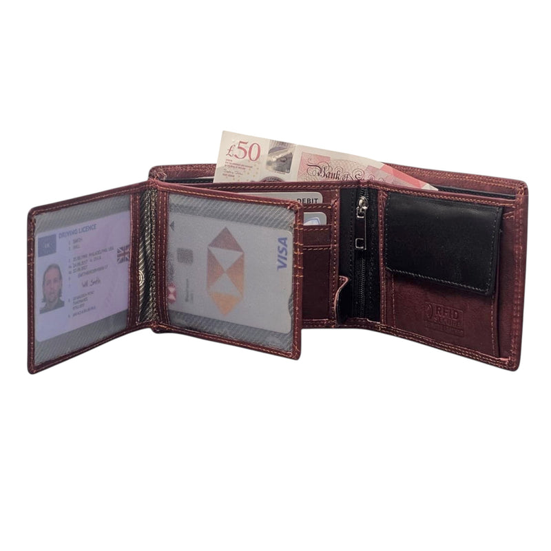 Morucha Mens RFID Blocking Genuine Leather Bifold Passcase Wallet M60