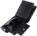 Black Real Leather Wallets for Men - RFID Blocking Wallet Men UK - Bifold Card Case Purse Wallet with 3 Clear ID Window Pockets and Coin Pouch