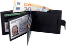Black Real Leather Wallets for Men - RFID Blocking Wallet Men UK - Bifold Card Case Purse Wallet with 3 Clear ID Window Pockets and Coin Pouch