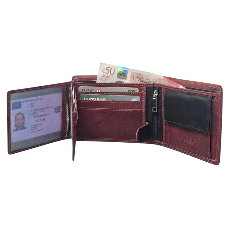 Morucha Mens RFID Blocking Genuine Leather Bifold Passcase Wallet M60