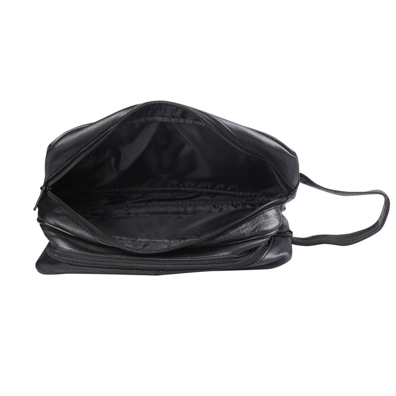 RAS Mens Washbag | Large Genuine Leather Travel Overnight Wash Gym Toiletry Shaving Bag 3520 Black