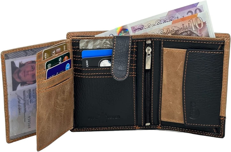 Khan The Legend Leather Wallet | RFID Blocking Mens Wallet (Tan Black