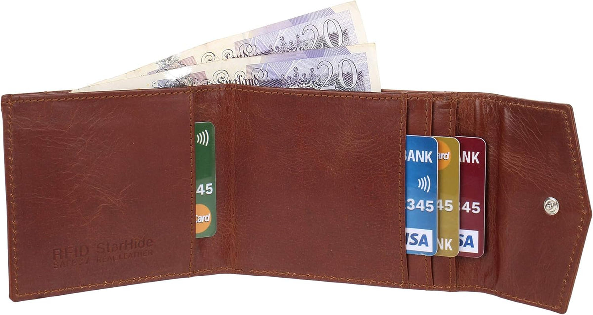 STARHIDE Men's RFID Blocking Leather Wallet - Slim Envelope Style With External ID Pocket, Tan - View #2