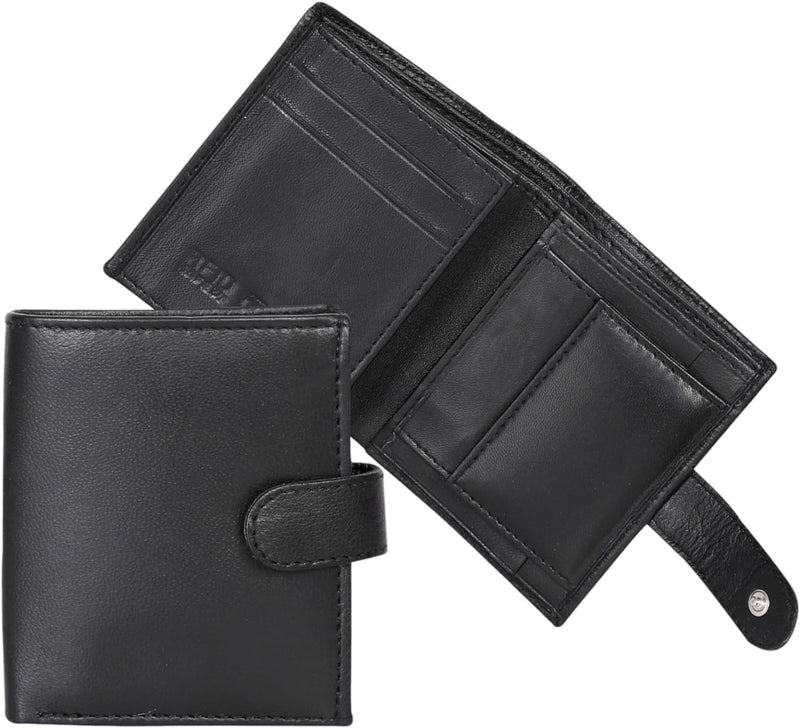 Genuine Leather RFID Blocking Wallet Purse with ID Window Pocket and Coin Pouch Wallets for Men & Women 360 (Black)