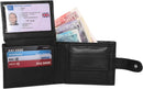 RAS Handcrafted Black Leather Trifold Wallet with RFID Blocking & Flip-Up ID Slot – Men’s Coin Pocket Wallet 350 (Black)
