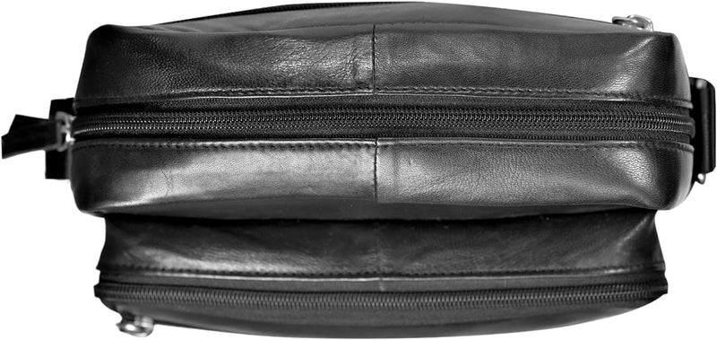 RAS Real Leather Handbag, Cross Body Shoulder Bag, Messenger Bag with 4 Zipped Compartments, Adjustable Single Shoulder Strap for Men’s Women (Black)