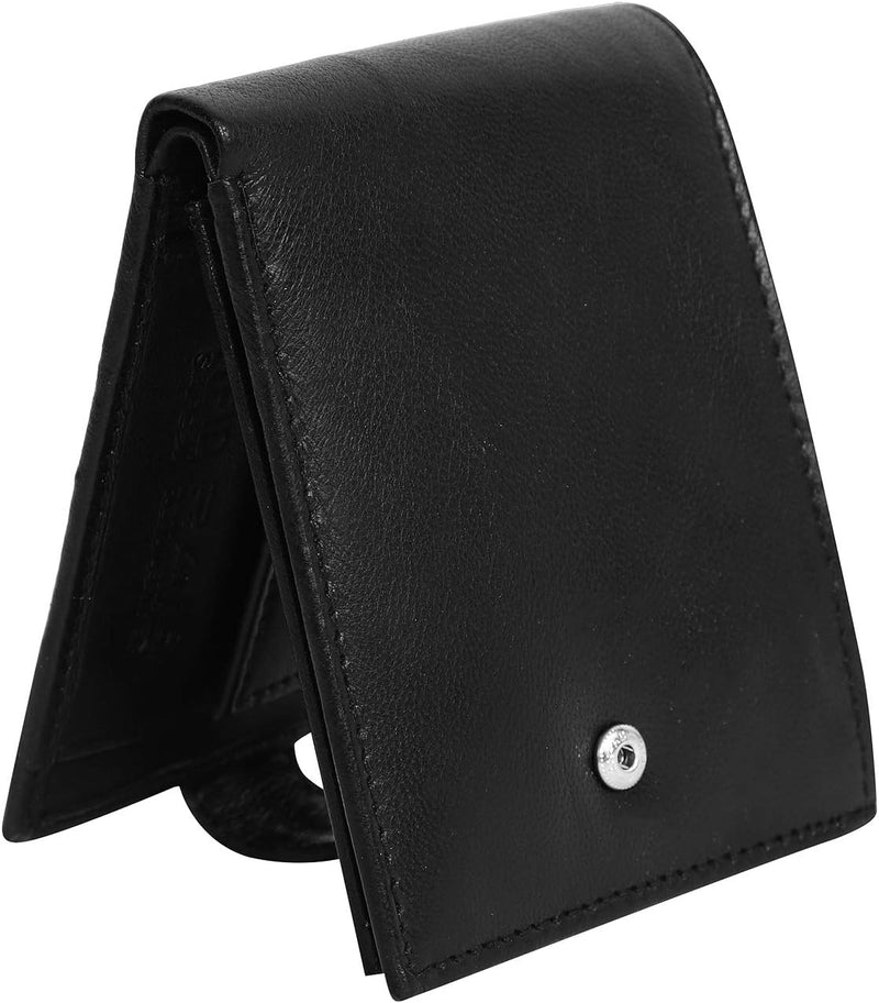 RAS Handcrafted Black Leather Wallet with Flip Up ID Slot | RFID Blocking Mens Coin Pocket Wallet 350 (Black)