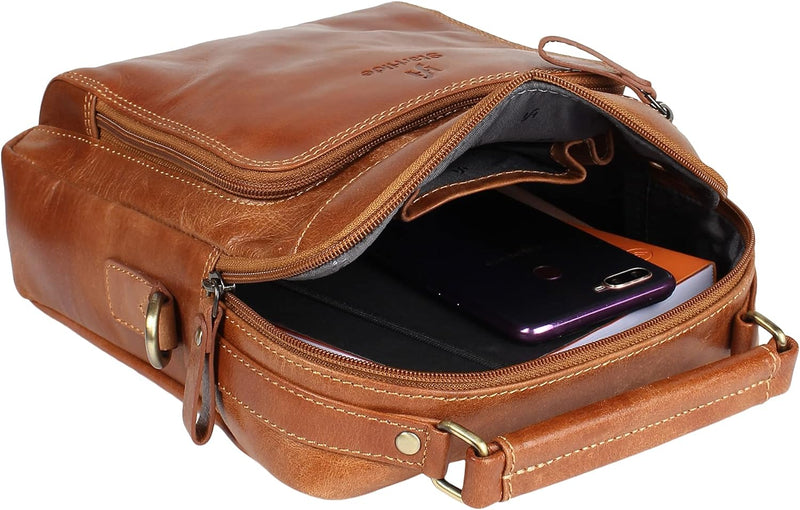 STARHIDE Mens Womens Oil Tanned Genuine Leather Travel Messenger Bag For Ipad Tablet 575 (Tan)