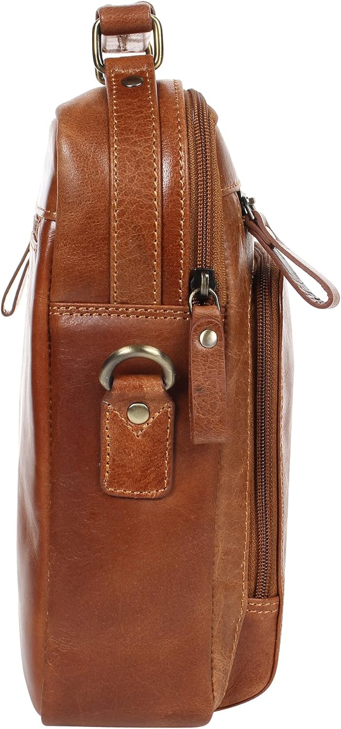 STARHIDE Mens Womens Oil Tanned Genuine Leather Travel Messenger Bag For Ipad Tablet 575 (Tan)