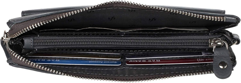 STARHIDE Womens Beautiful Real Soft Leather Wallet RFID Blocking Full Zip Around Designer Cardholder Money Pouch Purse 5615 (Black/Grey)